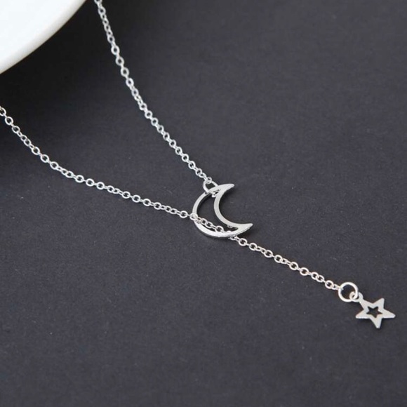 Silver Moon & Dangling Star Necklace - Picture 3 of 5